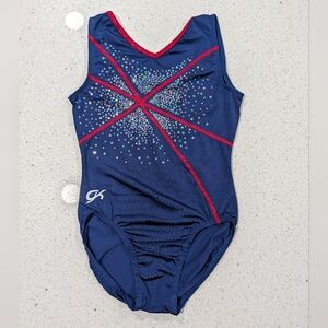 PATRIOTIC GK ELITE Gymnastics Dance Leotard AS Small Red Blue Sequins STARBURST